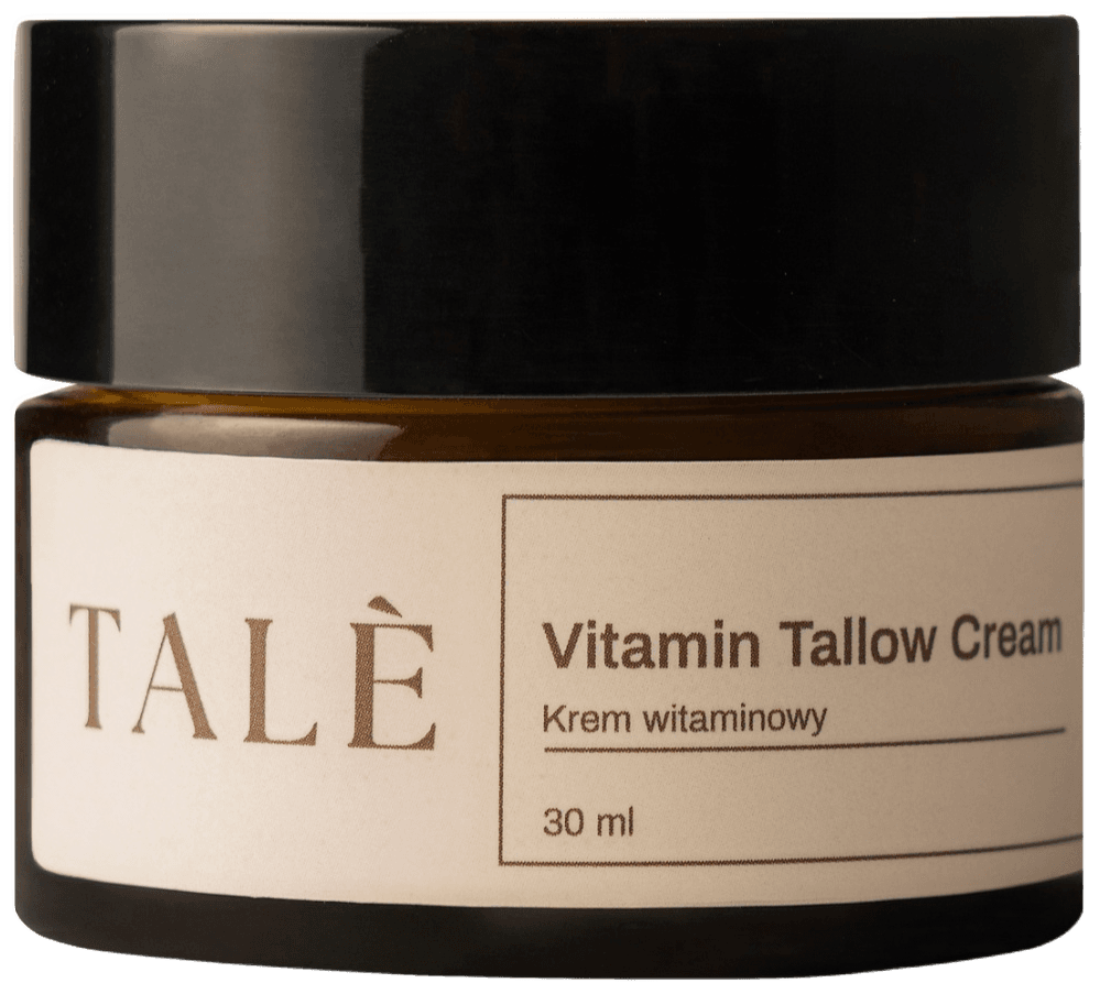 Zbliżenie słoika kremu TALÈ Vitamin Tallow Cream 30 ml z widoczną etykietą